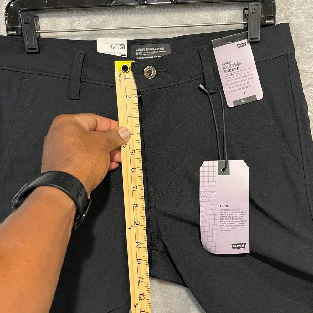 Levis XX Chino Shorts Mens 30 Black Tech High Stretch Cooling UPF 50+